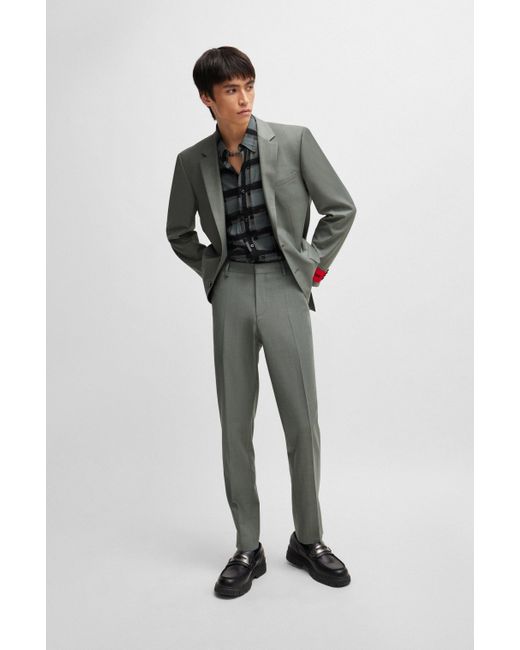 HUGO Gray Slim-fit Jacket In Patterned Super-flex Fabric for men