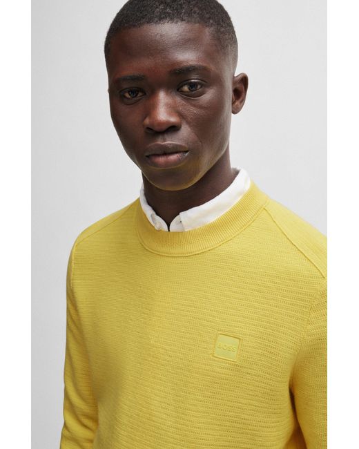 Boss Yellow Cotton-cashmere Regular-fit Sweater With Logo Patch for men