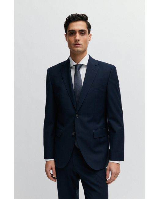 Boss Blue Regular-fit Suit In Micro-patterned Stretch Cloth for men