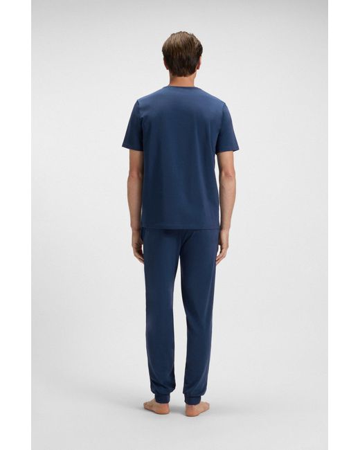 Boss T-Shirt Aus Stretch-Baumwolle Mit Logo-Stickerei in Blue für Herren