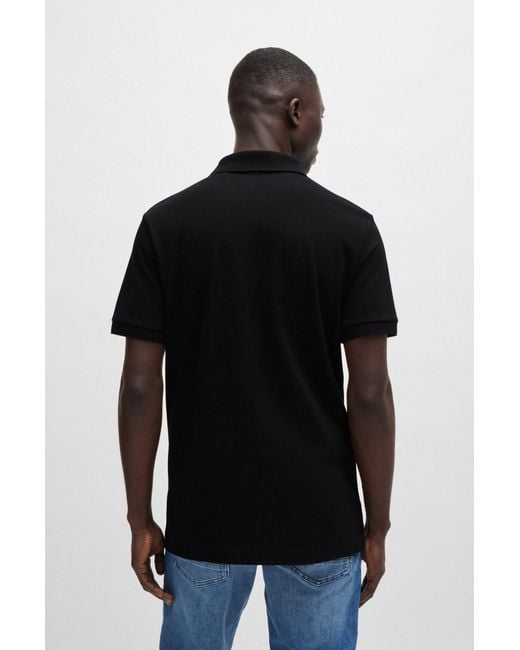 Boss Black Stretch-cotton Slim-fit Polo Shirt With Logo Patch for men