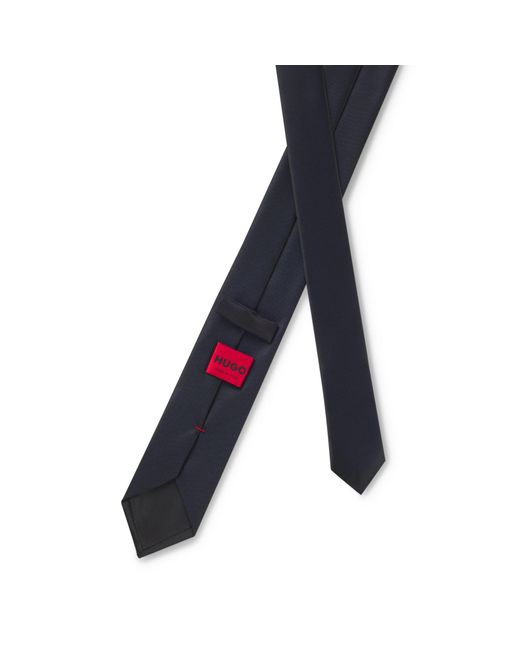 HUGO Blue Silk-Blend Tie With A Plain Weave for men