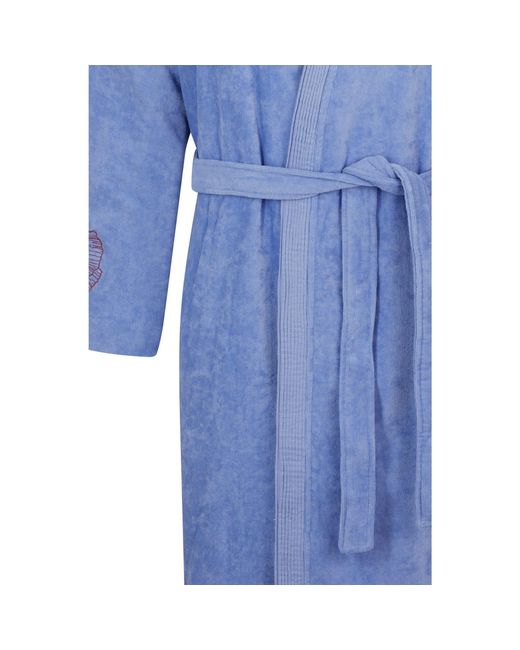Boss Blue Cotton Dressing Gown With Embroidered Details