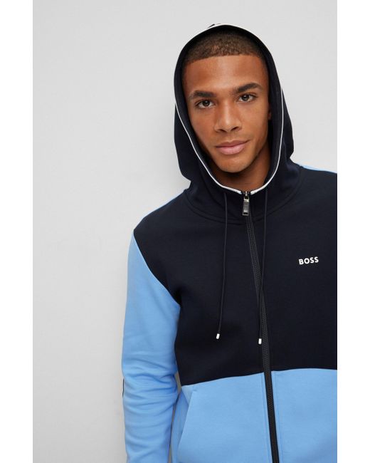 BOSS by HUGO BOSS Cotton-blend Zip-up Hoodie With Logo-tape Inserts in Blue  for Men | Lyst