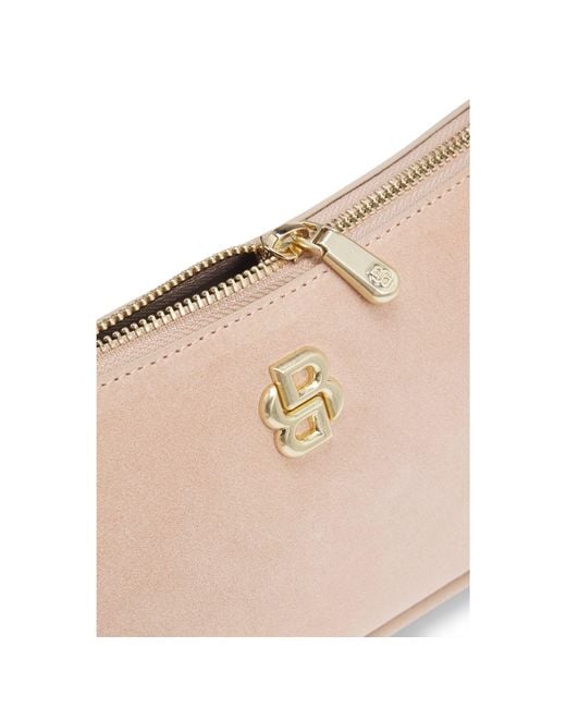 Boss Natural Suede Shoulder Bag With Metallic Double B Monogram