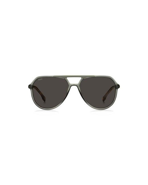 Boss Black Acetate Double-Bridge Sunglasses With Havana Temples for men