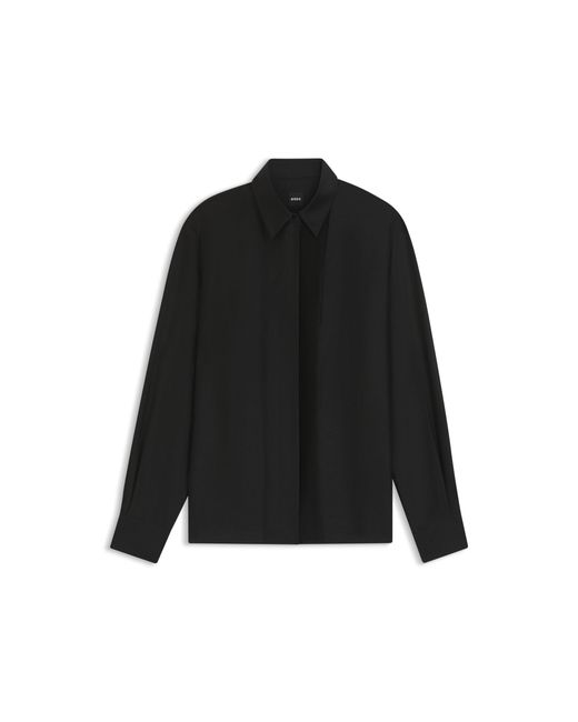 Boss Black Regular-Fit Tuxedo-Inspired Blouse With Pintuck Pleats