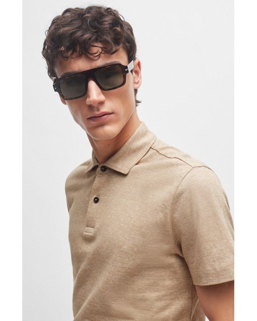 Boss White Regular-fit Polo Shirt In Cotton And Linen for men