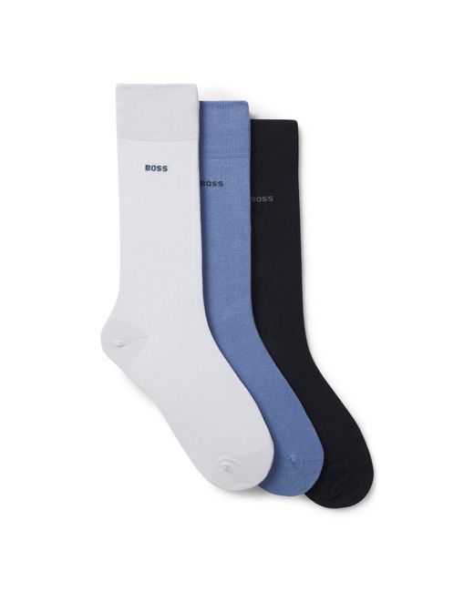 BOSS Three-Pack Of Regular-Length Socks in Blue for Men | Lyst UK