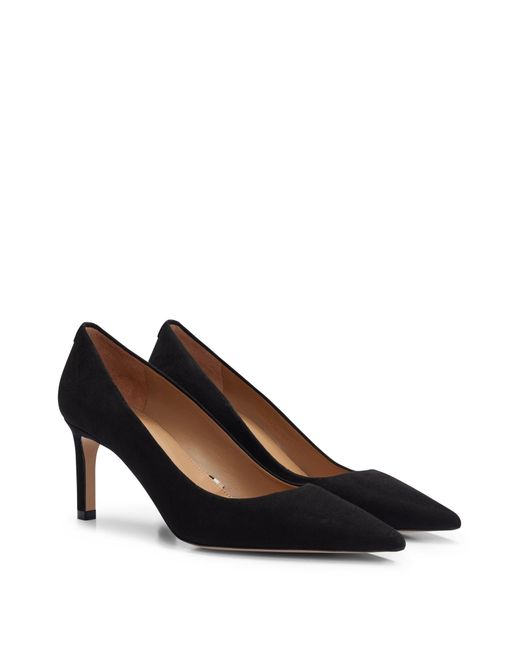 Escarpins en cuir suédé à bout pointu et clou logoté Boss en coloris Black