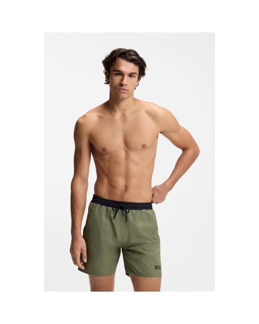 Boss Green Medium-Length Swim Shorts With Contrast Details for men