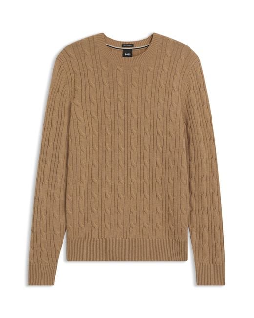 Boss Kabelgebreide Trui Van Wol En Kasjmier in het Natural voor heren