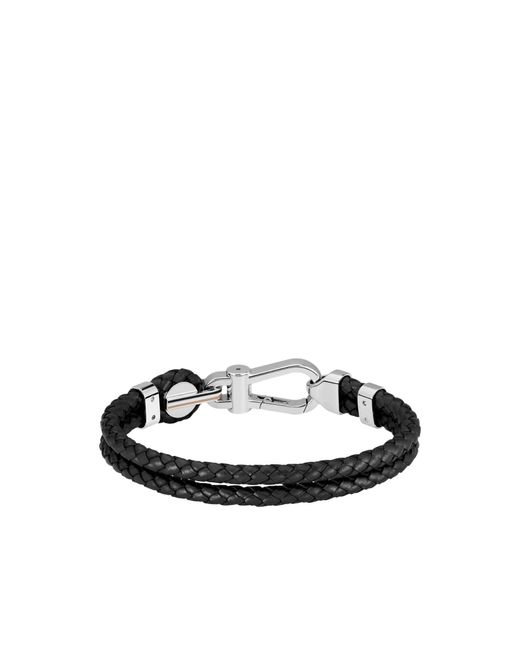 Boss Black Braided-Leather Cuff With-Tone Carabiner Closure for men