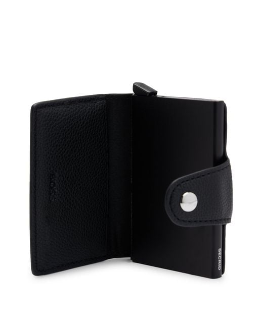 Boss Black Grained Faux-leather Card Holder With Aluminium Case for men