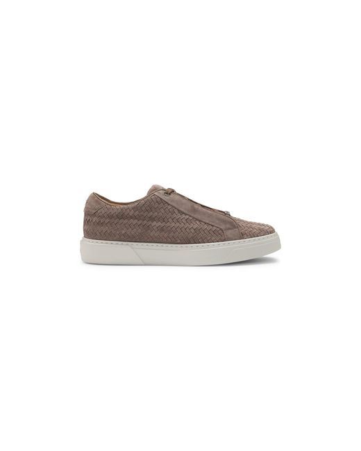 Boss Brown Gary Woven-Suede Trainers With Hidden Laces for men