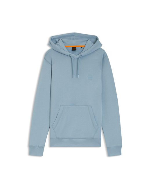 Boss Blue Cotton-Terry Hoodie With Logo Patch for men