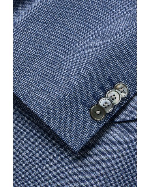 Boss Blue Slim-fit Suit In A Hopsack-weave Wool Blend for men