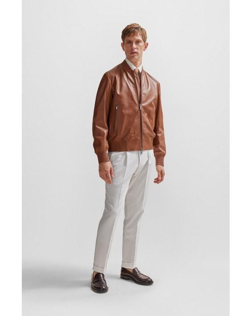 Boss Brown Regular-fit Bomber Jacket In Sheepskin Leather for men