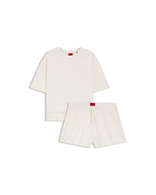 HUGO White Stretch-Cotton Pyjamas With Mesh Logo Inserts