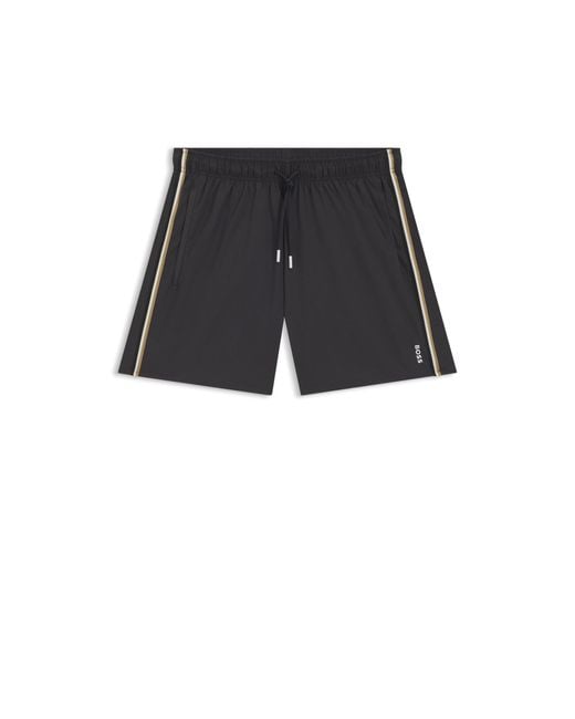 Boss Black Swim Shorts With Signature Stripe And Logo for men