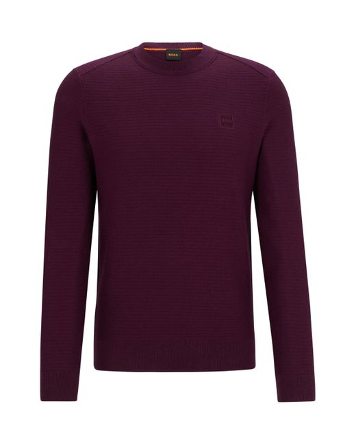 Boss Regular-Fit Pullover aus Baumwolle mit Kaschmir-Anteil und Logo-Aufnäher in Purple für Herren