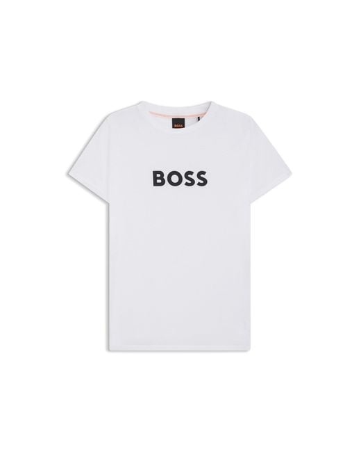 Boss White Cotton-Jersey T-Shirt With Contrast Logo