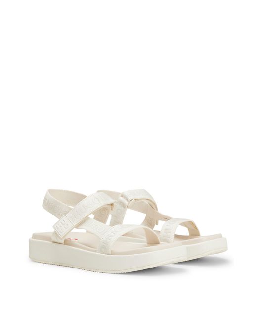 HUGO White Platform Sandals With Branded Webbing Straps