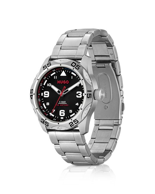 HUGO White Black-dial Watch With Stainless-steel Link Bracelet for men