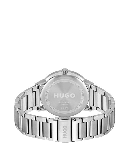 HUGO Gray Link-bracelet Watch With Olive Dial for men