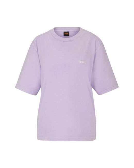 Boss Purple T-Shirt aus Baumwolle mit Logo-Stickerei