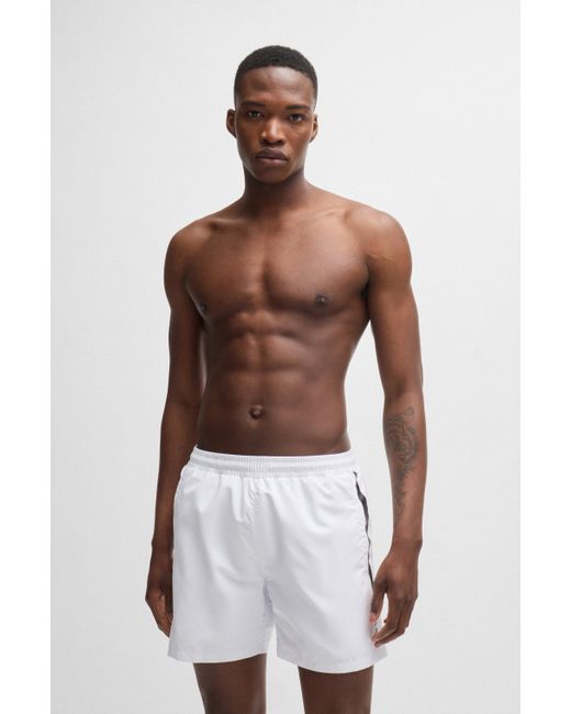 Boss White Fully Lined Swim Shorts With Logo Print for men