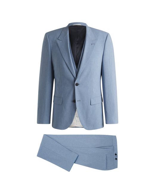 HUGO Blue Three-Piece Slim-Fit Suit for men