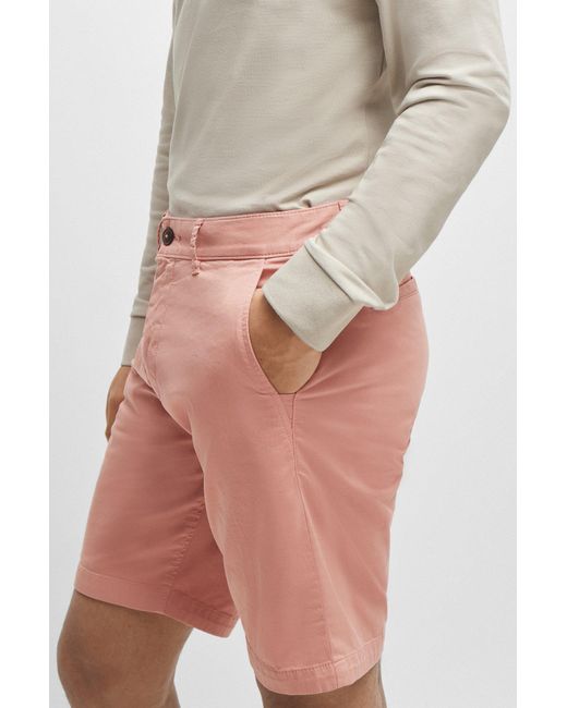 Boss Pink Slim-fit Shorts In Stretch-cotton Twill for men
