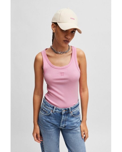 HUGO Pink Cotton-blend Tank Top With Stacked Logo