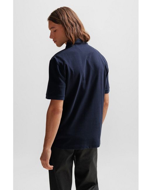 Boss Blue Cotton-piqué Polo Shirt With Embroidered Logo for men