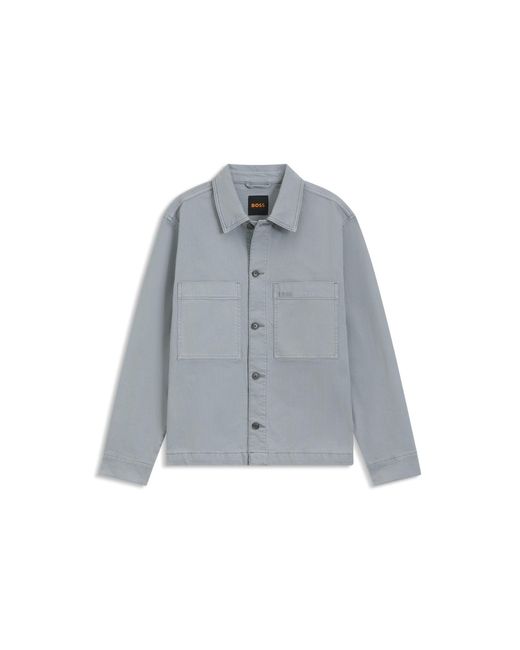 Boss Gray Regular-Fit Stretch-Cotton Denim Shirt for men