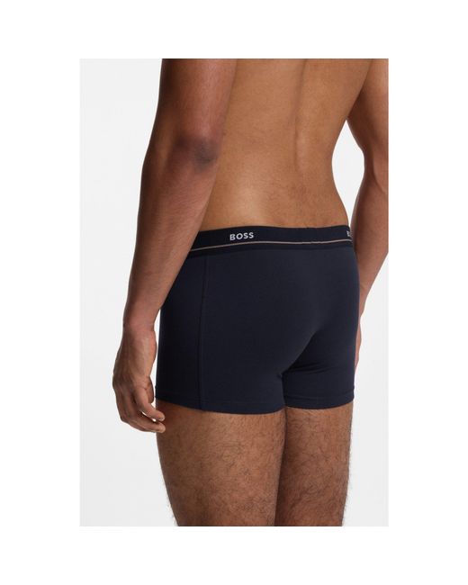 Boss Blue Five-Pack Of Stretch-Cotton Trunks With Logo Waistbands for men