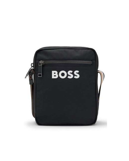 Boss Black Textured Crossbody Bag With Logo for men