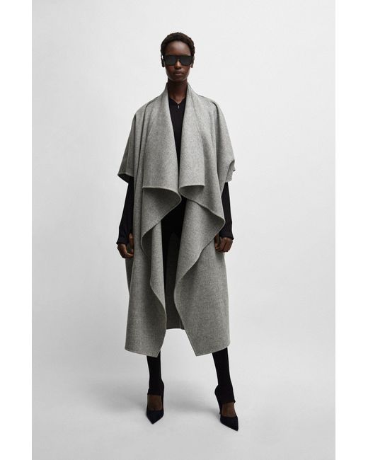 Boss Gray Naomi X Waterfall-front Cape Coat In Virgin Wool