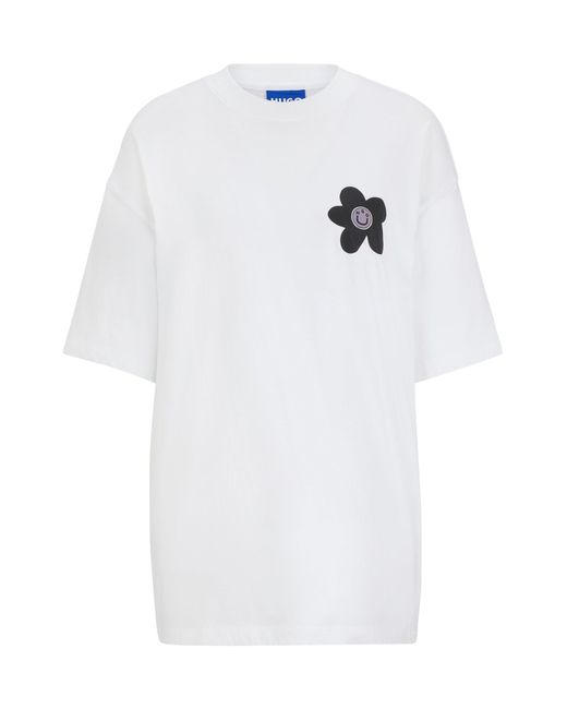 HUGO White Oversized-fit T-shirt In Cotton With New-season Logo