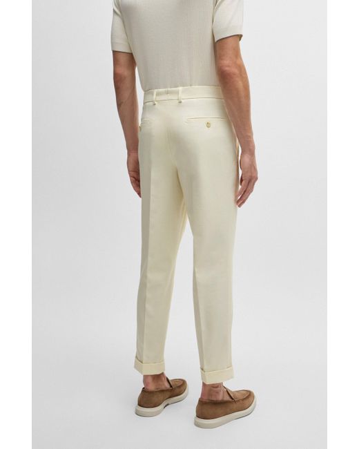 Boss Natural Relaxed-fit Trousers In Cotton, Wool And Stretch for men