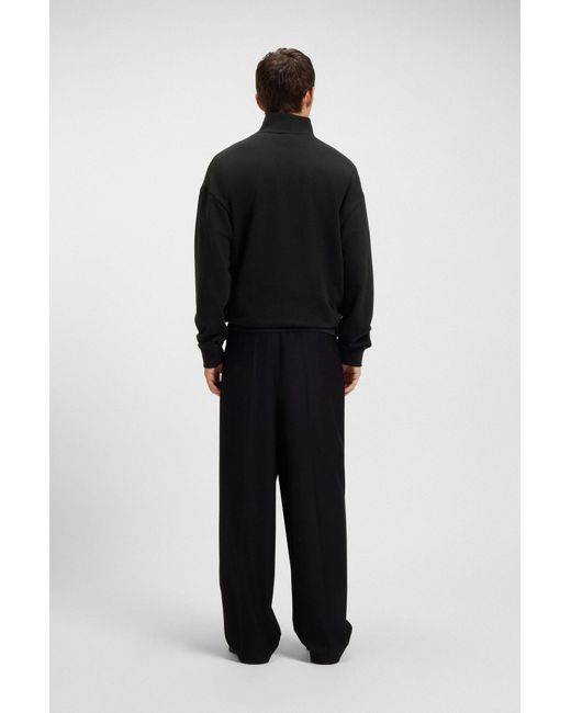 HUGO Sweatshirt Van Katoenen Badstof Met Ritskraag En Logoprint in het Black voor heren