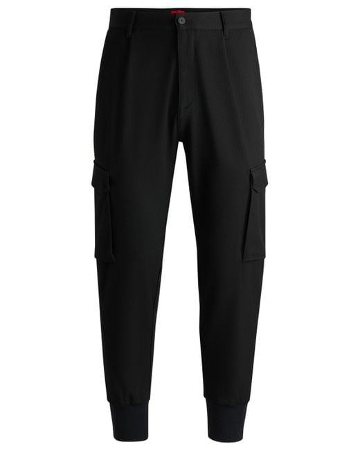 HUGO Black Slim-fit Trousers In Stretch Gabardine for men