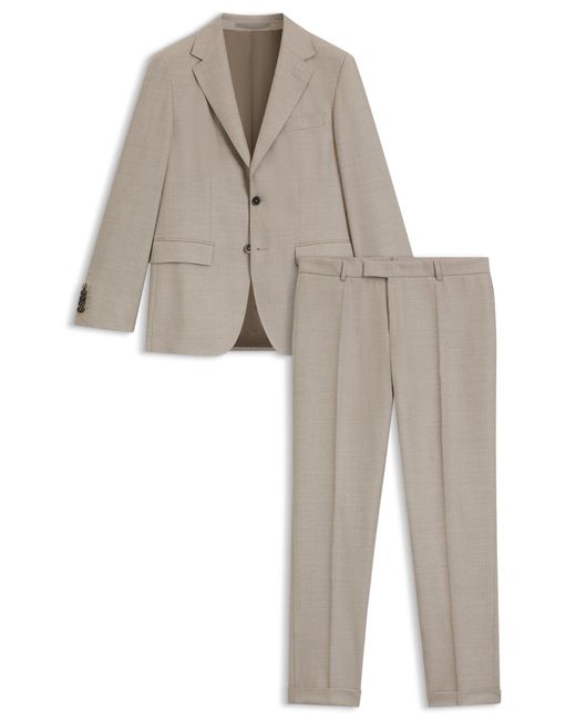 Boss Tweedelig Regular-Fit Pak Van Scheerwol Met Visgraatpatroon in het Natural voor heren