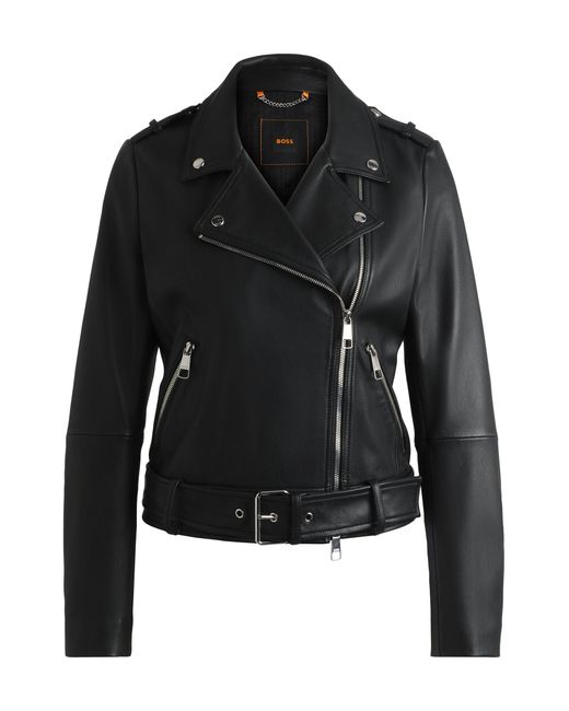 Boss Black Regular-Fit Jacke Aus Nappaleder Mit Gürtel