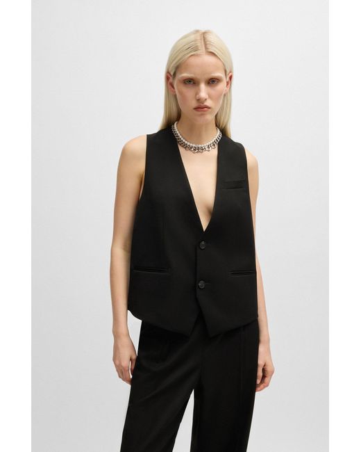 HUGO Black Oversized-fit All-gender Waistcoat In Stretch Fabric