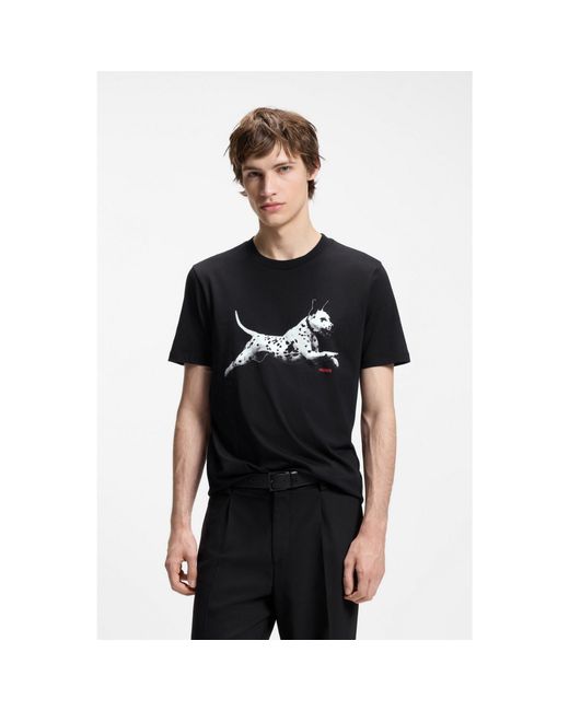HUGO Black Cotton-Jersey T-Shirt With Animal Artwork for men