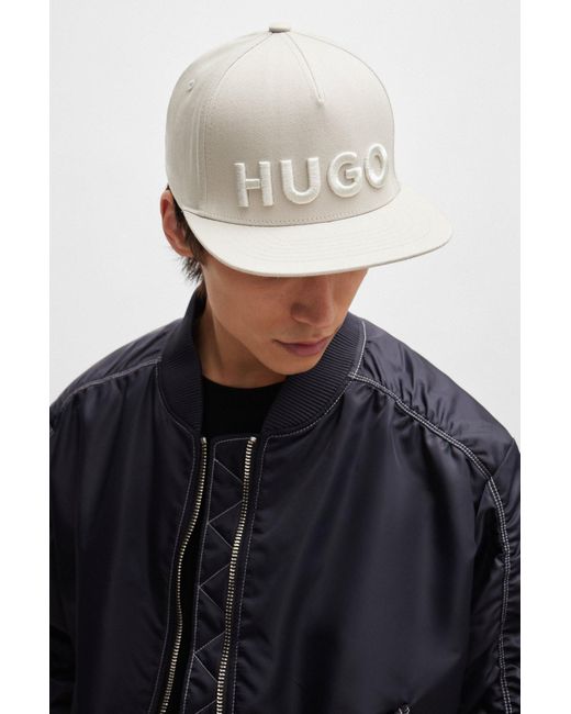 HUGO White Flexfit® Stretch-cotton Cap With 3d Embroidered Logo for men