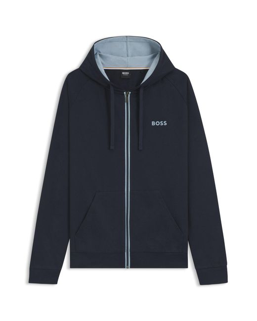 Boss Hoodie Aus Baumwoll-Terry Mit Kontrastfarbenem Reißverschluss in Blue für Herren