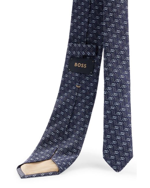 Boss Blue Silk Tie With Jacquard Pattern for men